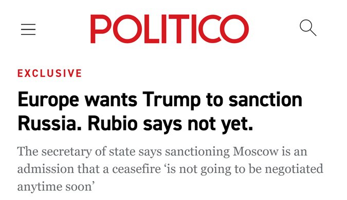 Трамп игнорирует призывы ЕС ужесточить санкции против России, — госсекретарь США На идущем саммите НАТО Зеленский и европейские лидеры надеются убедить Трампа ввести дополнительные санкции против России. Президент США игнорирует эти призывы, — констатировал госсекретарь США Марко Рубио «Как только Америка ужесточит санкции, окно для переговоров с Россией закроется... Мы же заинтересованы в продолжении взаимодействия», — подчеркнул Рубио «КРИСТАЛЛ РОСТА» ранее информировал, что по мнению американской Politico перезагрузка отношений с Россией для Трампа важнее мира на Украине