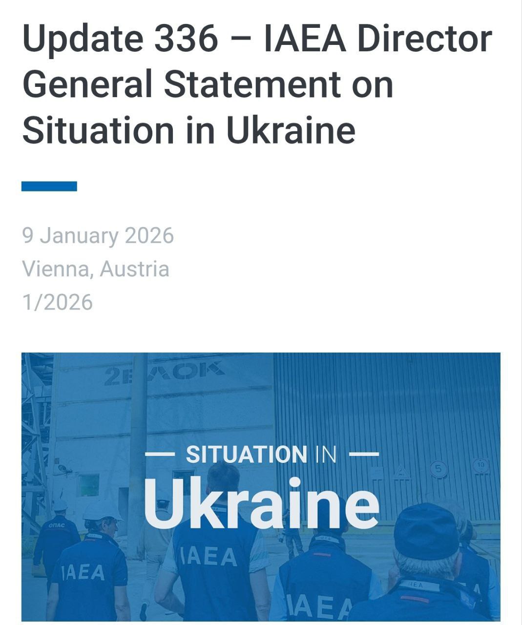 МАГАТЭ инициировало переговоры с Украиной и Россией по поводу прекращения огня в районе Запорожской АЭС с целью восстановления повреждённой резервной линии Об этом сообщил генеральный директор организации Рафаэль Гросси Он отметил что последняя резервная линия с мощностью 330 кВ была деактивирована из за боевых действий 2 января В данный момент станция подключена только к одной линии на 750 кВ что значительно увеличивает риски для ядерной безопасности