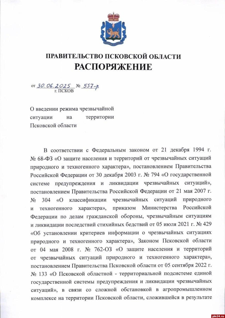 Переувлажнение почвы привело к гибели посевов на площади более 100 гектаров в Псковской области
