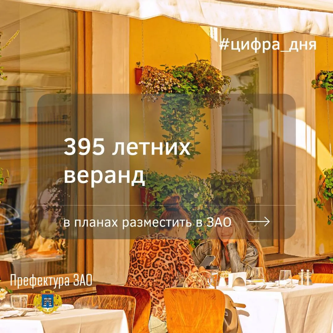 В Западном округе открыт сезон летних веранд кафе и ресторанов При комфортной погоде они будут принимать гостей вплоть до 1 ноября В Западном округе проходит монтаж летних веранд Уже смонтировано свыше 30 веранд около 40 в процессе Работы идут с учётом погодных условий в городе рассказала начальник управления торговли и услуг префектуры ЗАО Жанна Поройкова Как отмечается в сравнении с прошлым годом число веранд включенных в схему размещения в ЗАО выросло более чем на 35 И число предприятий которые открываются и желают установить такие веранды продолжает расти   Формат веранд в округе разный где то можно быстро выпить кофе в других местах напротив посидеть и не спеша пообедать или поужинать Кафе и рестораны предлагают различную кухню на любой вкус   Приглашаем всех жителей и гостей города посетить летние веранды отдохнуть и пообщаться на свежем воздухе с родными и друзьями Сколько веранд всего планируется разместить в ЗАО в инфографике