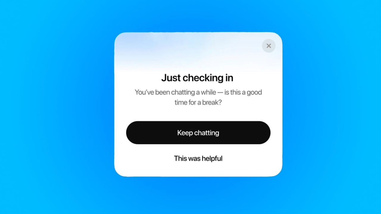 ChatGPT будет предлагать «сделать перерыв» тем, чья переписка с ботом подзатянулась. Так OpenAI надеется помочь пользователям не потерять счёт времени, но некоторые раскритиковали идею.