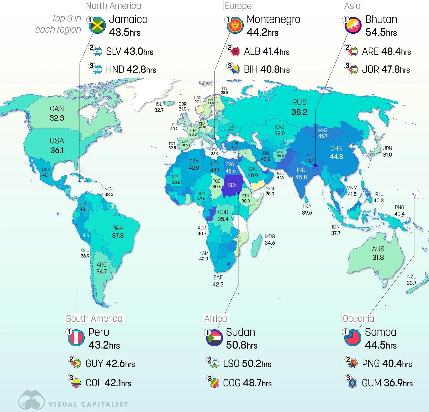 В каких странах люди работают больше и меньше других рейтинг 2025 По статистике в мире длина средней рабочей недели 38 7 часа Дольше всех работают в Бутане 54 5 часа За ним Судан 50 8 ч Лесото 50 2 Конго 48 7 и ОАЭ 48 4 Самые короткие рабочие недели в Йемене 25 9 ч Нидерландах 26 8 Норвегии 27 1 и Австрии 28 4 Россия в рейтинге на 104 месте из 187 со средними 38 2 часа