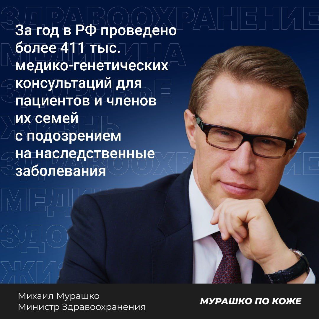 Министр здравоохранения РФ Михаил Мурашко в выступлении на XI Съезде Российского общества медицинских генетиков отметил, что медико-генетическая служба играет ключевую роль в обеспечении комплексного подхода к диагностике, лечению и профилактике генетических заболеваний, являясь важным звеном пренатального скрининга наследственной патологии. Ее деятельность охватывает широкий спектр задач — от консультаций, лабораторных и научных исследований до психологической поддержки, — добавил он. В настоящее время подразделения медико-генетической службы созданы и функционируют в 84 субъектах России, оказывая консультативную и лечебно-диагностическую помощь больным с наследственными или врожденными заболеваниями и членам их семей. В 2024 г. в Российской Федерации проведено более 411 тыс. медико-генетических консультаций для пациентов и членов их семей с подозрением на наследственные заболевания, — рассказал Михаил Мурашко. Глава Минздрава России отметил, что до 2006 года проводился массовый неонатальный скрининг на два наследственных и врожденных заболевания, с 2006 года — на пять, а с 2023 неонатальный скрининг расширен и проводится на 40 врожденных и наследственных заболеваний и нозологических групп. В рамках расширенного скрининга в 2024 году обследовано более 99% новорожденных. При этом отлаженная система взаимодействия с участием созданного по инициативе Президента России фонда «Круг добра» позволяет обеспечивать пациентов с выявленной патологией необходимыми лекарствами и лечением, не допуская развития симптомов заболевания и последующей инвалидизации, — добавил он.