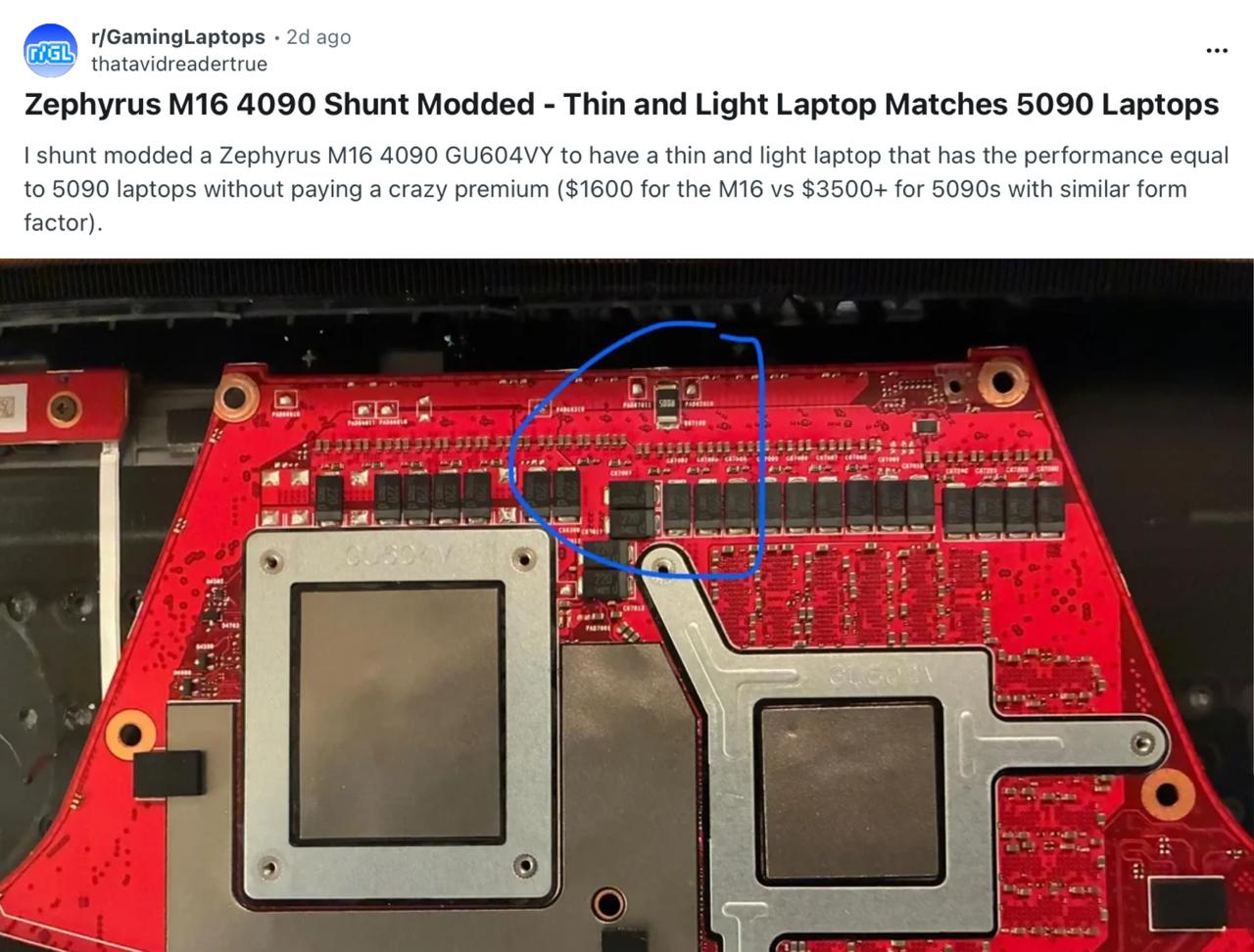 На Reddit парень превратил свой старый ноутбук за 127 000 во флагман за 280 000 одной деталью за 15 Он припаял резистор за 15 так он обманул систему питания и его старый ноутбук стал на 36 мощнее В тестах он обошёл новые модели с RTX 5090 всё теперь любой с паяльником инженер NVIDIA concertzaal