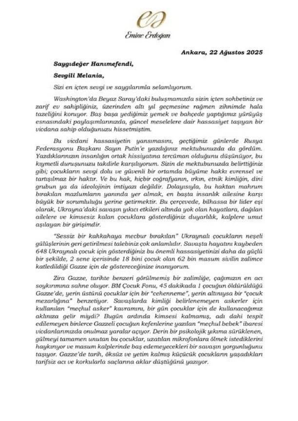 Жена Эрдогана написала письмо жене Трампа с призывом не забывать про детей из Газы Напомним ранее Мелания Трамп написала письмо Путину в котором призывала к миру на Украине ради детей Путин отвечать не стал Но зато ответила супруг президента Турции В письме к Мелании она говорит что страдания всех детей должны восприниматься одинаково По данным Детского фонда ООН каждые 45 минут в Газе из за израильской агрессии погибает один ребенок