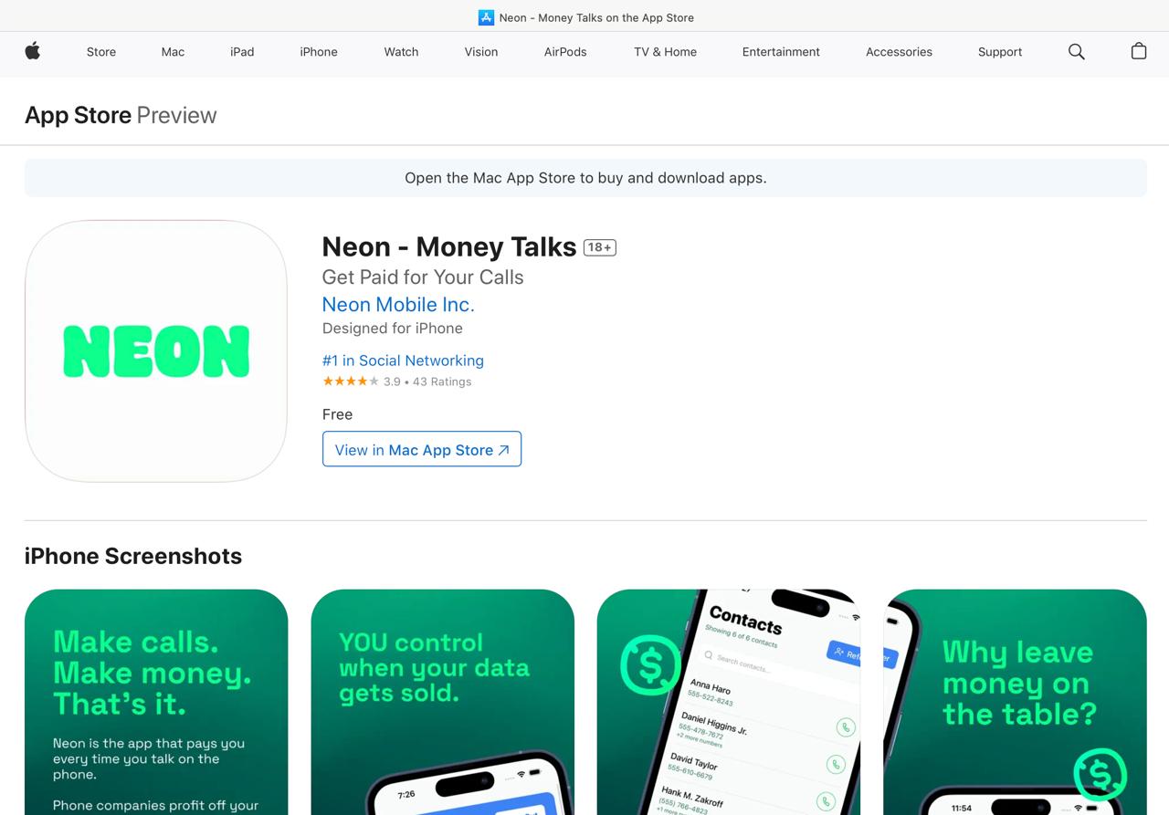 Приложение Neon внезапно стало лидером американского App Store среди соцсетей В общем рейтинге его обогнали только Gemini и ChatGPT Это приложение в котором можно зарабатывать деньги за звонки Пока вы общаетесь с родными ваш голос записывают для тестирования и обучения ИИ Платить обещают по 0 45 за минуту разговора Для тех кто любит часами общаться по телефону и не боится услышать свой голос в интернете скачиваем по ссылке