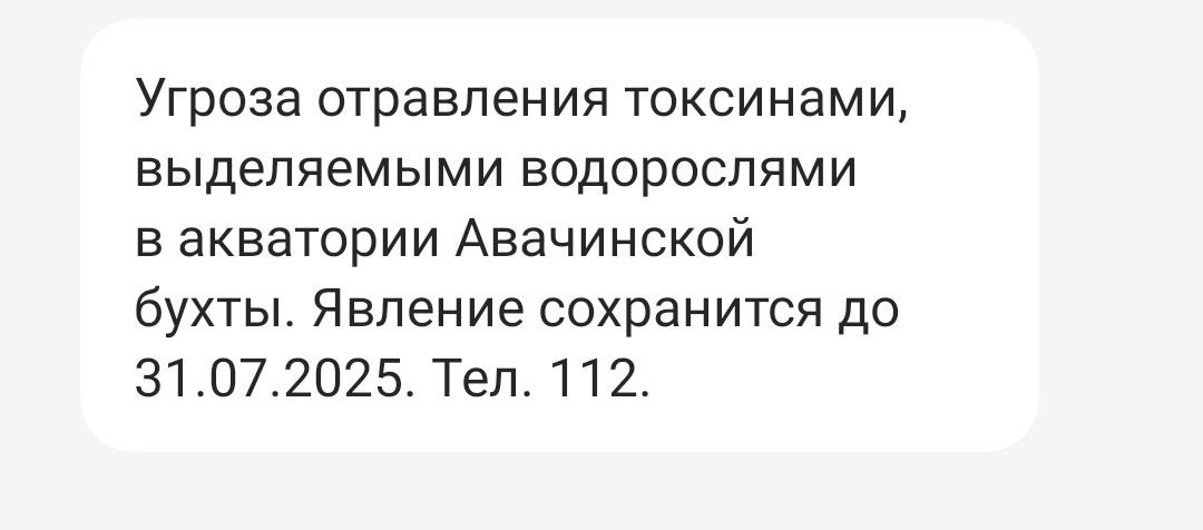 На Камчатке обнаружены ядовитые водоросли, угрожающие здоровью людей В Авачинской губе между бухтой Моховая и полуостровом Завойко зафиксировано опасное природное явление - массовое размножение токсичных микроводорослей Alexandrium tamarense. Это привело к заметному покраснению воды в акватории. Особую тревогу у специалистов вызывает способность этих водорослей вырабатывать сильнодействующий яд - сакситоксин, который представляет серьезную угрозу для здоровья человека. Опасность заключается в том, что токсины активно накапливаются в организмах морских обитателей - моллюсков, рыб и других животных. Употребление в пищу таких морепродуктов может вызвать тяжелые отравления. По прогнозам ученых, критическая ситуация сохранится до конца июля. Спасатели и эпидемиологи настоятельно рекомендуют жителям и гостям Камчатки в этот период воздержаться от сбора и употребления любых морепродуктов, выловленных в акватории Авачинской губы. Особую осторожность следует проявлять при покупке рыбы и морепродуктов у частных продавцов. При первых признаках отравления - тошноте, головокружении или мышечной слабости - необходимо немедленно обращаться за медицинской помощью. "ЧП Камчатка" Прислать новость