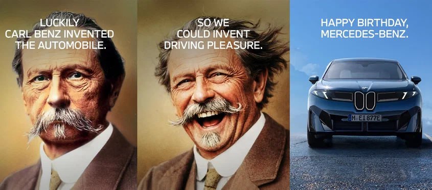 Компания BMW потроллила Mercedes Benz в честь 140 летия изобретения автомобиля Датой изобретения автомобиля считается 29 января 1886 года когда Карл Бенц получил патент на свой Моторваген Наследие Бенца олицетворяет Mercedes Benz поэтому марка получила в соцсетях множество поздравлений В том числе от конкурентов включая BMW Баварский бренд решили подойти с юмором и напомнить о своей основной имиджевой ценности Как удачно что Карл Бенц изобрёл автомобиль Так мы смогли изобрести удовольствие от вождения сказано в сообщении BMW Сам Mercedes Benz приурочил к юбилею премьеру рестайлингового S класса А о Benz Motorwagen который офици ально считается самым первым автомо билем в мире можно почитать тут Журнал Авто ру online