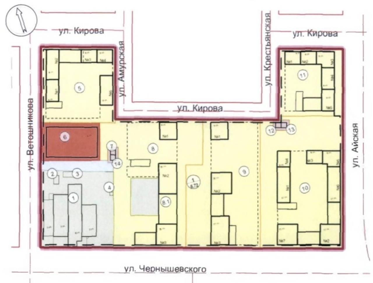 В Кировском районе Уфы построят 5 жилых комплексов – Башинформ  Пять многоэтажных жилых комплексов общей площадью более 93,2 тысячи «квадратов» возведут на территории, ограниченной улицами Кирова, Айской, Чернышевского и Ветошникова в Уфе. Проект утвердил мэр столицы Ратмир Мавлиев.  Также здесь планируют построить детский садик на 50 мест. При этом будут снесены гаражи, хозпостройки и автосервис, а также разрушенные здания и сооружения.   Моя Уфа. Подписаться   Прислать новость