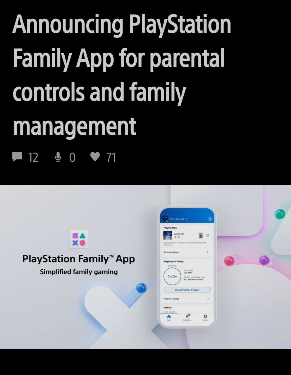 В PlayStation добавили родительский контроль Sony выпустили специальное приложение на iOS и Android PlayStation Family позволит ограничить время игры видеть активность пользователя управлять расходами и фильтровать контент Кроме того родителям придёт уведомление если их ребёнок во что то играет теперь не получится запустить плойку вместо домашки Больше никаких гташек