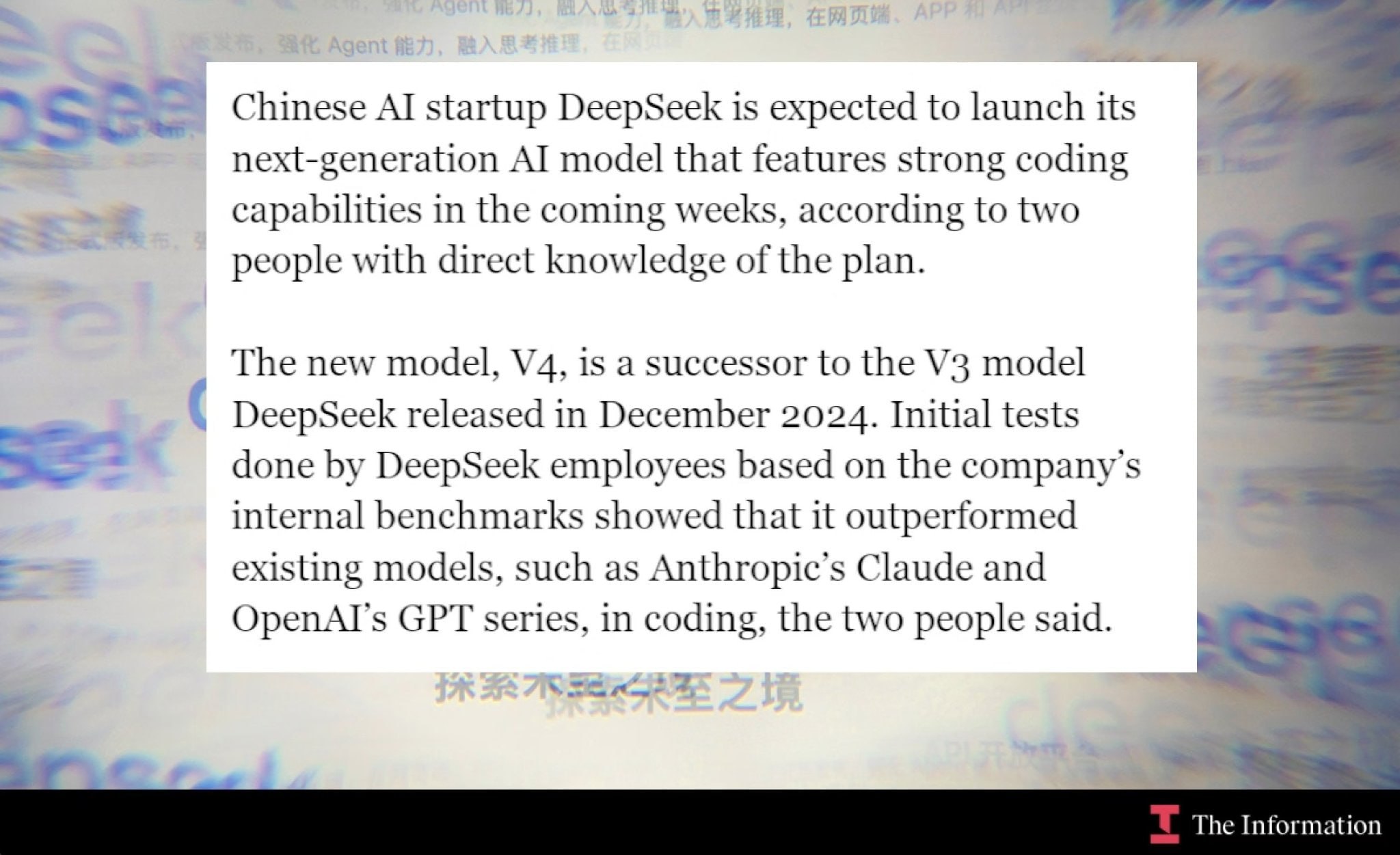 DeepSeek выпустит V4 в феврале Китайская лаборатория планирует представить модель следующего поколения уже в середине февраля 2026 года пишет The Information Релиз V4 будет приурочен к празднованию Китайского Нового года с 15 по 23 февраля а главным преимуществом новой модели заявлены выдающиеся способности в программировании Источники издания утверждают что внутренние бенчмарки показывают превосходство V4 над флагманскими решениями OpenAI и Anthropic в задачах написания кода Архитектура модели оптимизирована для эффективной утилизации аппаратных ресурсов и обработки длинных технических промптов ai machinelearning big data news ai ml