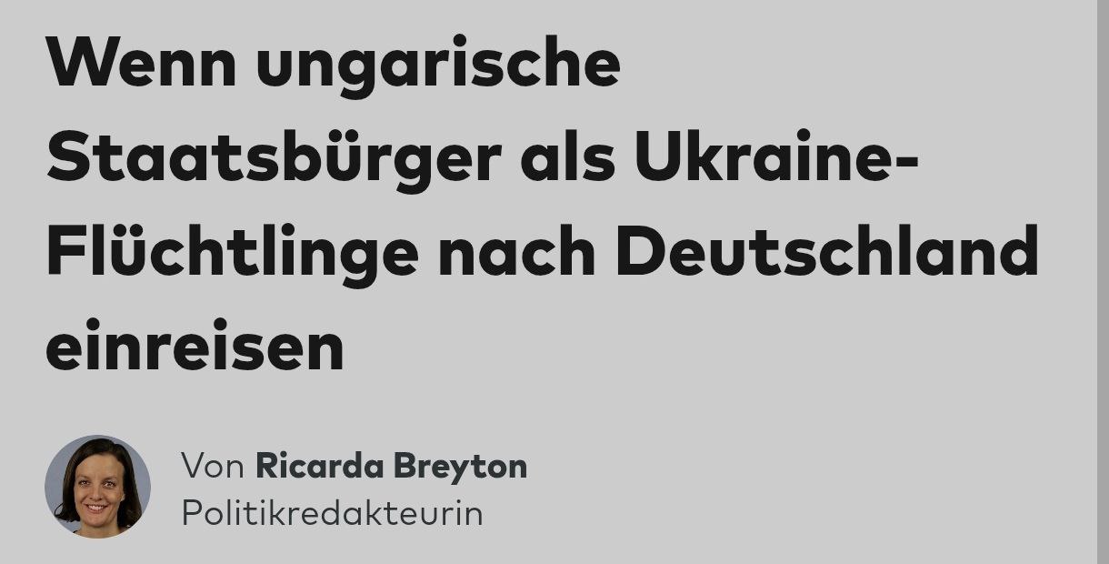 Некоторые граждане Венгрии въезжают в Германию оформляясь как беженцы из Украины Согласно публикации Die Welt сотни людей с двойным гражданством украинским и венгерским подают заявления о защите пользуясь привилегиями предназначенными для украинских беженцев хотя из правового статуса они не соответствуют Немецкие органы начали проверку таких случаев осенью 2023 го МВД запросило у земель данные обо всех заявителях имеющих украинское гражданство и возможно также венгерское