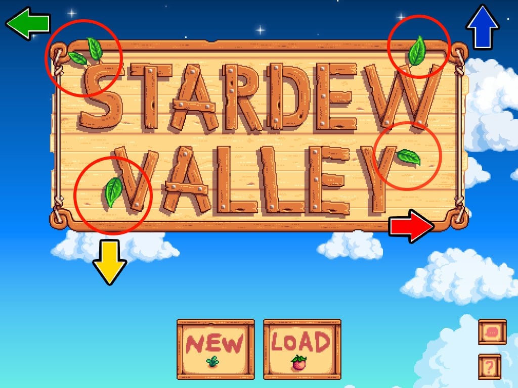 В мобильной Stardew Valley есть скрытый кооператив   Его добавили с обновлением 1.6.9. А поскольку режим находится на стадии тестирования, он скрыт секретным кодом.  Активировать мультиплеер можно на титульном экране. Нужно тапать по листочкам на логотипе, которые выполнены в виде импровизированных стрелочек и имеют собственное направление. При нажатии срабатывает анимация листопада, а завершается код иконкой вопросительного знака в правом нижнем углу.  В каком порядке тапать:  ↑ ↑ ↓ ↓ ← → ← → ?  Если все сделано верно, в меню появится новый пункт — Co-op. Поскольку режим экспериментальный, подцепиться автоматически не получится, нужно ввести IP напарника. При этом по сети можно играть как с мобильными игроками, так и с владельцами ПК или консольных версий.