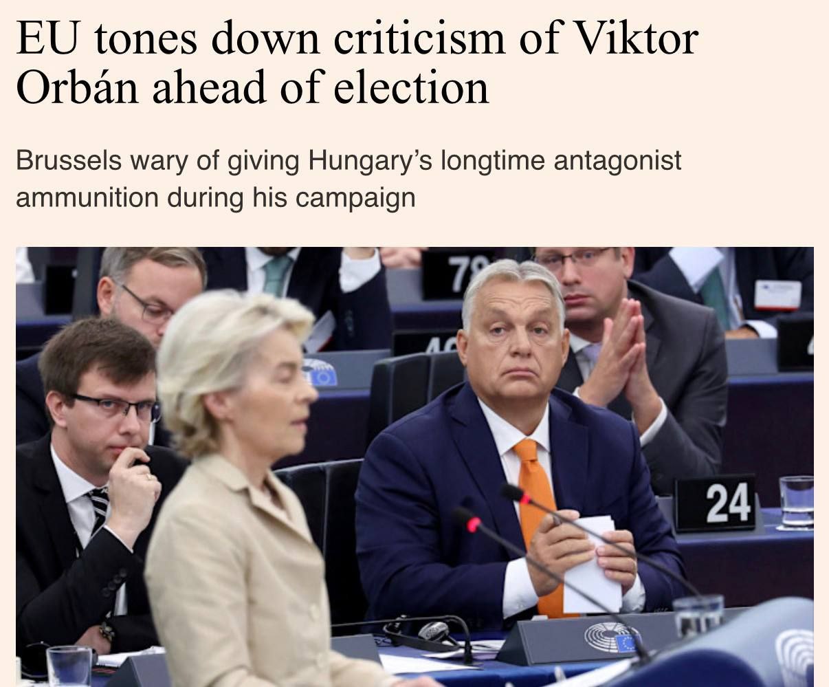 Еврокомиссия смягчает критику Орбана перед выборами Financial Times Перед голосованием 12 апреля в Венгрии Брюссель сократил публичную критику премьера и рассматривает возможность выделения до 2 4 млрд чтобы избежать обвинений во вмешательстве При этом около 17 млрд по прежнему заморожены из за претензий к соблюдению принципа верховенства права Опросы фиксируют лидерство оппозиции отмечает издание НАШИ РЕСУРСЫ Telegram Tik tok YouTube RUTUBE