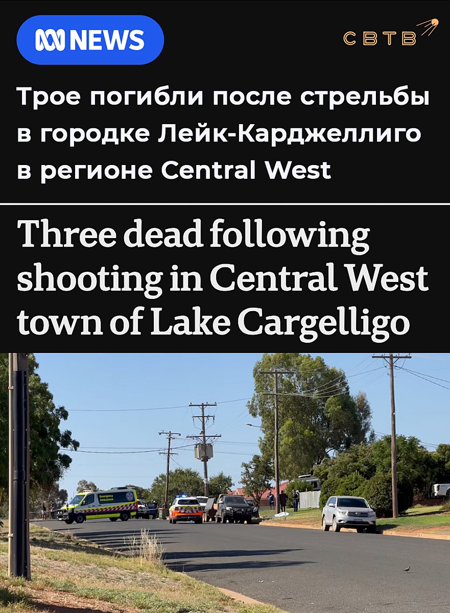 В австралийском городе Лейк Карджеллиго неизвестный открыл стрельбу по людям Убиты три человека Ещё один человек был госпитализировал с тяжёлыми ранами но в стабильном состоянии Устроившего бойню подозреваемого ищут Горожан призвали оставаться дома Место преступления оцеплено В середине декабря террористы расстреляли людей на пляже в Сиднее Были убиты 15 человек Несмотря на то что всё указывало на радикальных мусульман власти первым делом начали проверять правоэкстремистские группы Задонатить через бота Patreon