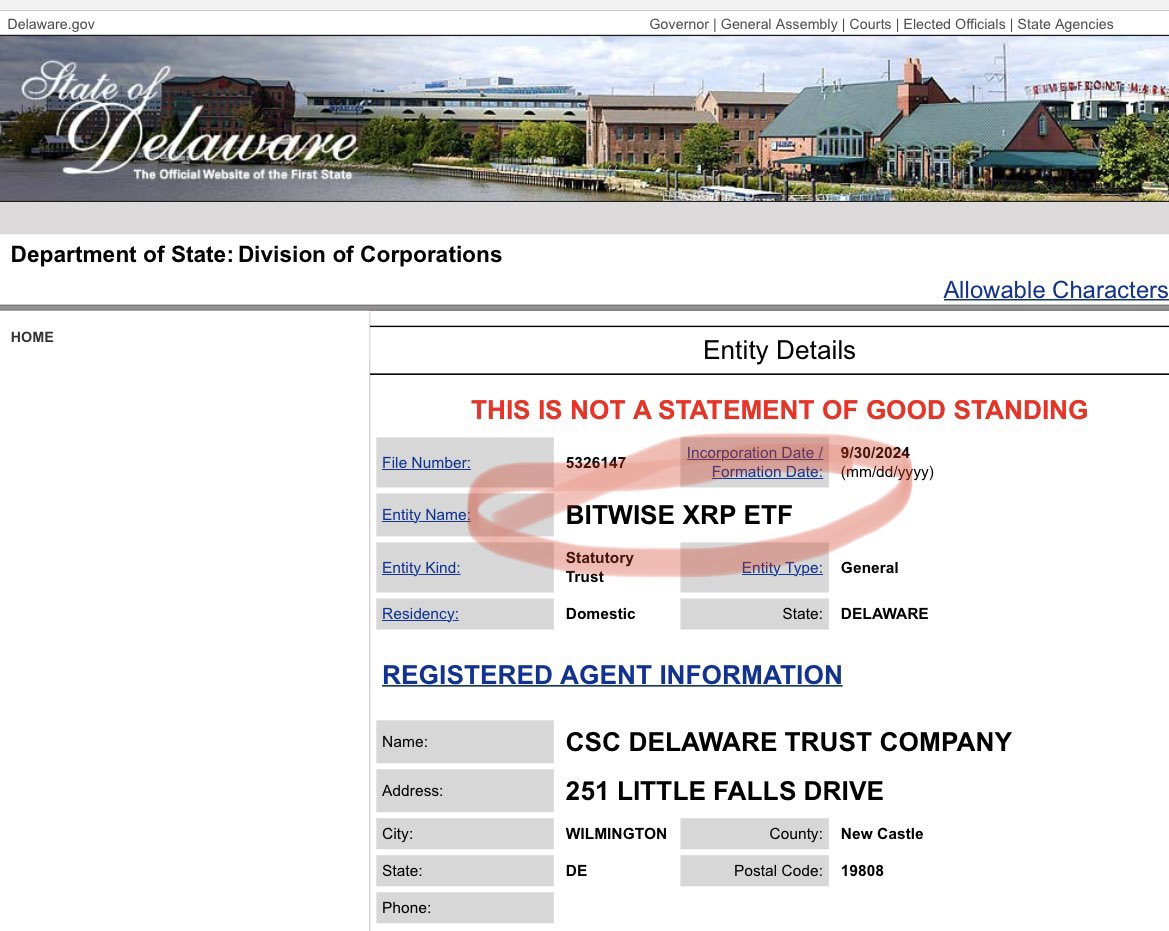 Bitwise подал заявку в штате Delaware на XRP ETF.   ℹ  Фирма зарегистрировала траст в Делавэре, что стало первым шагом к подаче заявки на листинг ETF. Bitwise, Blackrock и Fidelity также регистрировали трасты для BTC и ETH перед подачей заявок на ETF.    YouTube   Чат  Торговый клуб   Канал о трейдинге   invcoin_support