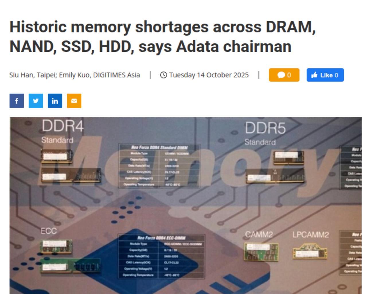 Вспышка спроса на память из за ИИ спровоцировала масштабный дефицит DRAM NAND SSD и HDD Облачные гиганты скупают всё подряд для ИИ кластеров теперь производители чипов ставят AI серверы в приоритет а уже потом обычные серверы ПК и смартфоны Запасы на фабриках упали до 2 3 недель и цены продолжат расти минимум до 2026 года Производство увеличивают на 15 30 но запуск новых фабрик занимает около 2 5 лет поэтому дефицит начавшийся в августе 2025 го сохранится Samsung SK Hynix и Micron сворачивают выпуск DDR4 полностью переходя на DDR5 в 2025 2026 гг поэтому старая память станет редкостью хотя множество систем всё ещё на ней Производители HDD переходят на выпуск под заказ подталкивая клиентов к SSD что лишь усиливает дефицит NAND Контрактные цены уже выросли на 20 30 а DDR4 на спотовом рынке дорожает ещё быстрее digitimes com news a20251014PD209 dram hdd nand price capacity production adata html