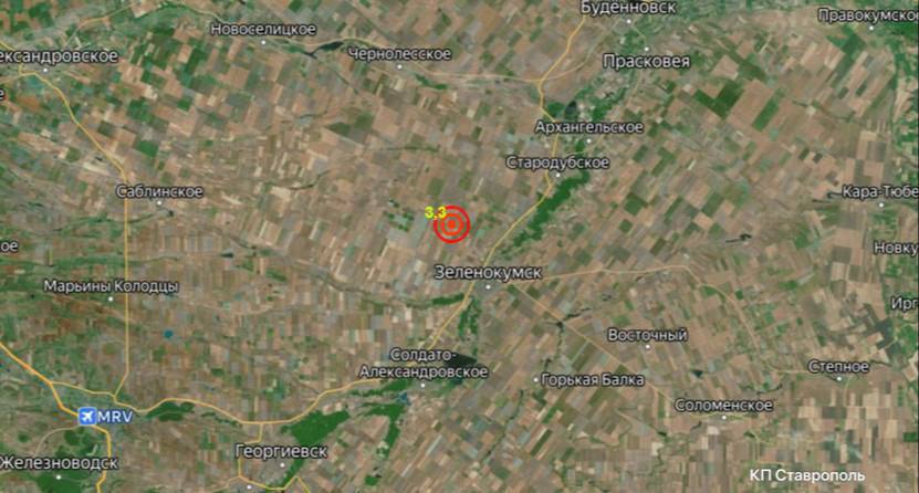 Землетрясение произошло ночью в Ставропольском крае Согласно Европейско Средиземноморскому сейсмологическому центру землетрясение силой 3 3 балла произошло в районе Зеленокумска Очаг подземных колебаний располагался на глубине 10 километров на расстоянии около восьми километров от города Все новости ЧП также доступны в Max