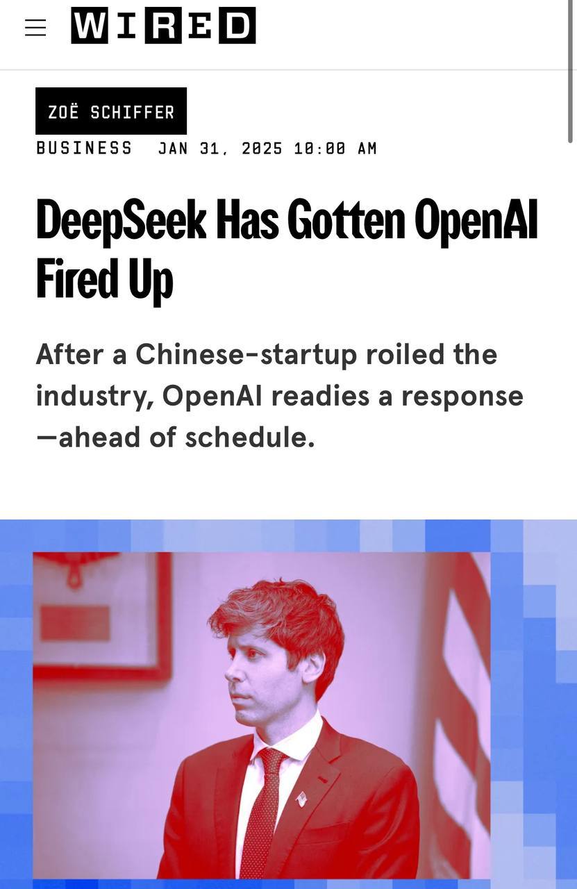 OpenAI может выпустить o3-mini уже сегодня.   Из-за DeepSeek компании приходится срочно сжимать свои сроки.  При этом ранее Альтман писал, что самая мощная нейронка в мире будет бесплатной  КК