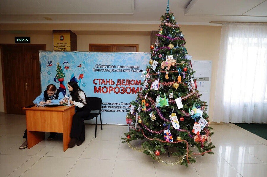 В Амурской области стартовала традиционная предпраздничная благотворительная акция Стань Дедом Морозом Цель акции исполнить новогодние мечты детей из детских домов и приютов области О своих желаниях ребята написали в письмах а совсем маленькие дети отобразили в рисунках Послания ребят вывешены на ёлке которую установили в холле здания правительства Амурской области В 2025 году в акции принимают участие около 500 ребят до 17 лет из 20 социальных учреждений сообщили в областном правительстве Снять заветный конверт может любой желающий житель Благовещенска и гость города Ежегодно желания участников акции исполняют тысячи неравнодушных граждан представители государственных учреждений коммерческих организаций частные лица у всех есть возможность подарить радость и волшебство тем кто особенно нуждается в помощи Акция продлится до 25 декабря Снять письмо с ёлки желаний можно в рабочие дни с 09 00 до 18 00 в здании правительства Амурской области Волонтёры будут готовы помочь всем участникам акции Благотворительная акция Стань Дедом Морозом проводится в Приамурье с 2018 года