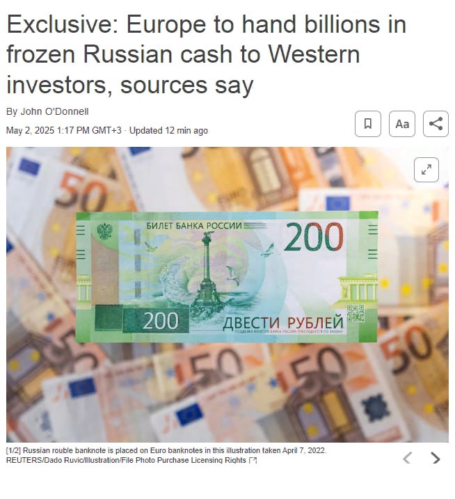 Euroclear планирует изъять и перераспределить около €3 млрд замороженных российских средств для выплаты компенсаций западным инвесторам после того, как Москва в последние месяцы конфисковала денежные средства, находившиеся в России — Reuters Читать далее