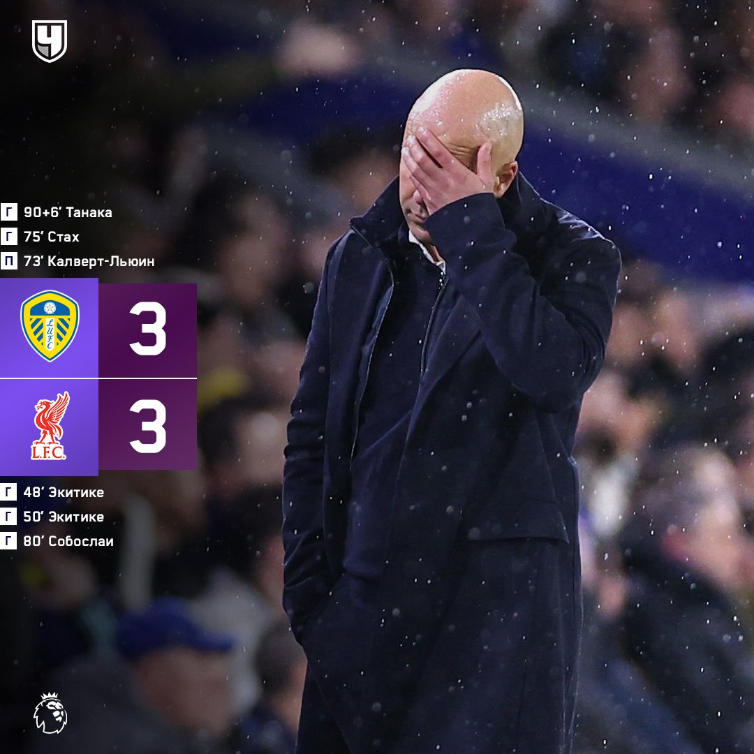 Ливерпуль снова не смог победить Арне Слот на на на на на Лидс спасся на шестой добавленной Сначала мерсисайдцы позволили сопернику отыграться с 0 2 потом повели 3 2 но всё таки три очка так и не увезли Теперь команда Слота рискует опуститься на 10 е место проАПЛ