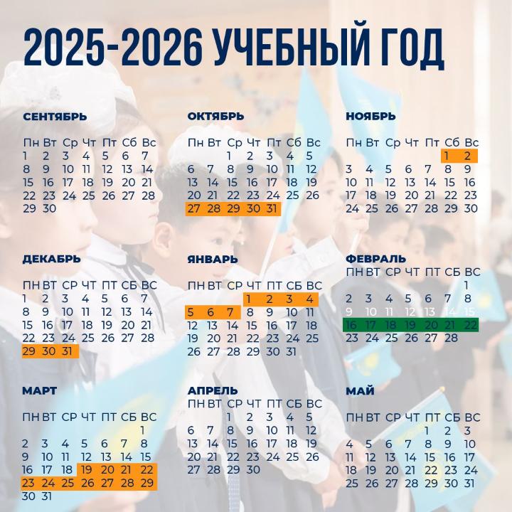 Календарь школьных каникул 2025/2026 утвердили в Казахстане  Учеба у детей начнется со 2 сентября и завершится 25 мая, сообщает Минпросвещения. Дату торжественной линейки на День знаний определят по решению педсовета школы.