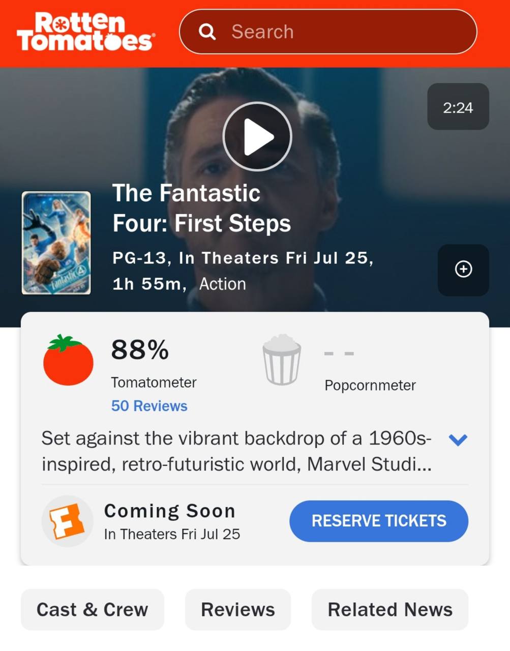 Новая «Фантастическая четвёрка» от Marvel — шедевр: фильм собрал внушительные 88% Rotten Tomatoes. Критики тоже в восторге: фильм называют искреннем, ярким и отсылающим к классическим комиксам Стэна Ли. Сюжет фильма разворачивается в альтернативной вселенной Marvel в 1960-х — там персонажи сразятся с самим Галактусом. До российского проката фильм доберётся 2 августа.