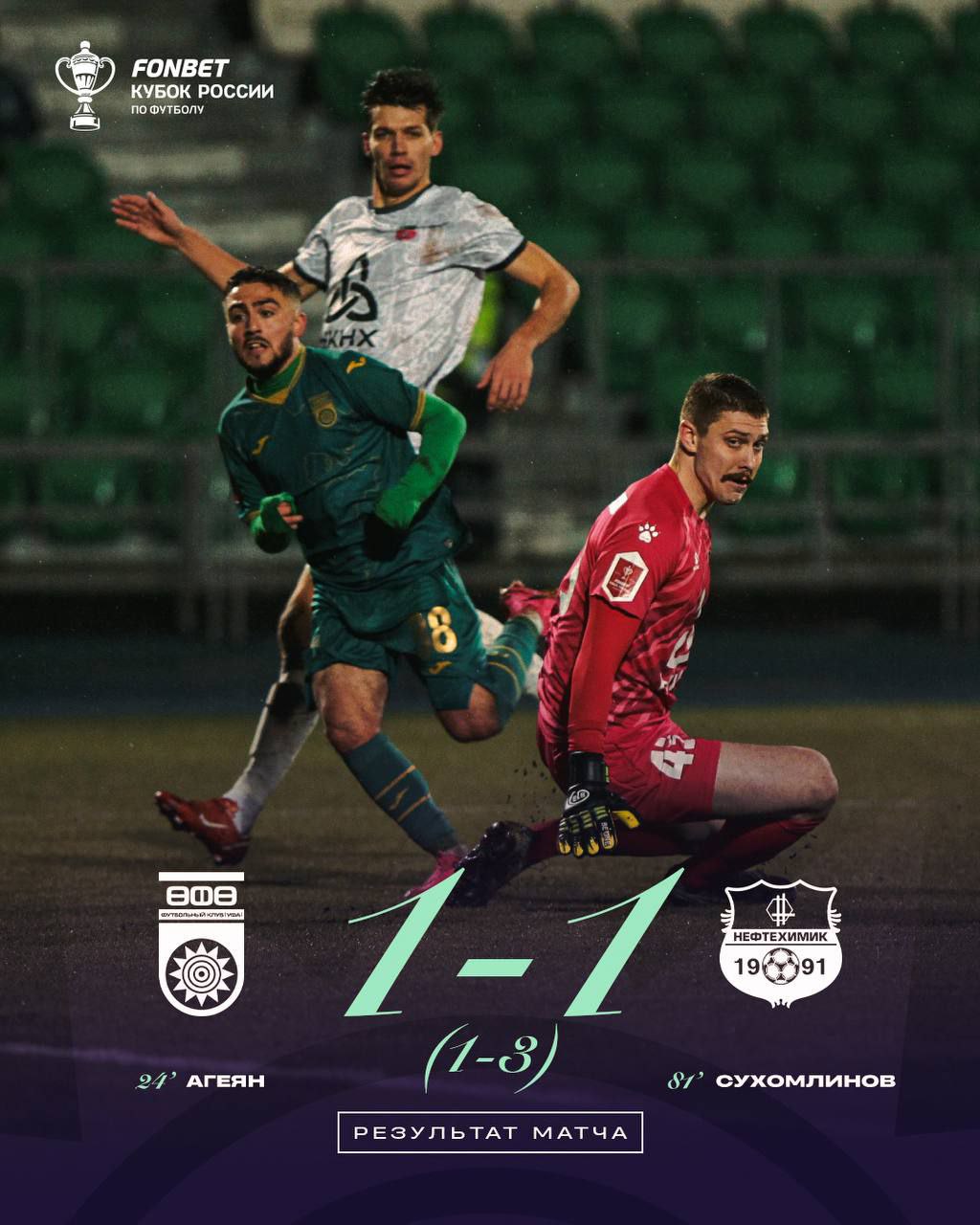 ФК Уфа уступила по пенальти Нефтехимику и завершила выступление в Кубке России Следующий матч команда проведёт 3 ноября сыграет дома с красноярским Енисеем
