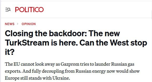 Европа тратит на газ из России вдвое больше, чем на помощь Украине, — Politico   Турция объявила о строительстве нового газопровода в Европу. Это даст возможность экспортировать 7-8 млрд кубометров природного газа через Болгарию и Центральную Европу под новым брендом — «Турецкая смесь». Речь идёт о смеси газа из различных источников, —  констатирует американская Politico   «Доля российского газа в этом объёме составит около 40%. Однако реальные цифры могут быть гораздо выше, учитывая, что «Газпром» и турецкая BOTAS ещё с 2023 года прорабатывают детали строительства российского газового хаба в Турции», —  заявила Politico   Евробюрократы всеми силами пытаются ограничить поставки российского газа в ЕС, включая запрет на перевалку СПГ из России в европейских портах. Но на газ из России по-прежнему приходится 15% от всего объёма импорта газа в ЕС. Это даже выше, чем поставки американского СПГ   Помимо СПГ, российский природный газ также поступает по трубопроводам через Украину и «Турецкий поток» в Австрию, Италию, Словакию, Венгрию, Словению, Хорватию, Грецию, Болгарию и на Западные Балканы    «Более того, новый проект с BOTAS позволит России скрывать происхождение своего газа, предоставляя возможность продавать его клиентам напрямую. А это в свою очередь позволит России обходить Украину. Проблема усугубляется отсутствием у Турции обязательств по соблюдению правил ЕС, — подчёркивает в заключении Politico  «КРИСТАЛЛ РОСТА» ранее информировал о том, что глубокое разочарование Запада вызвал выход России на лидерские позиции в мире по объёмам экспорта природного газа