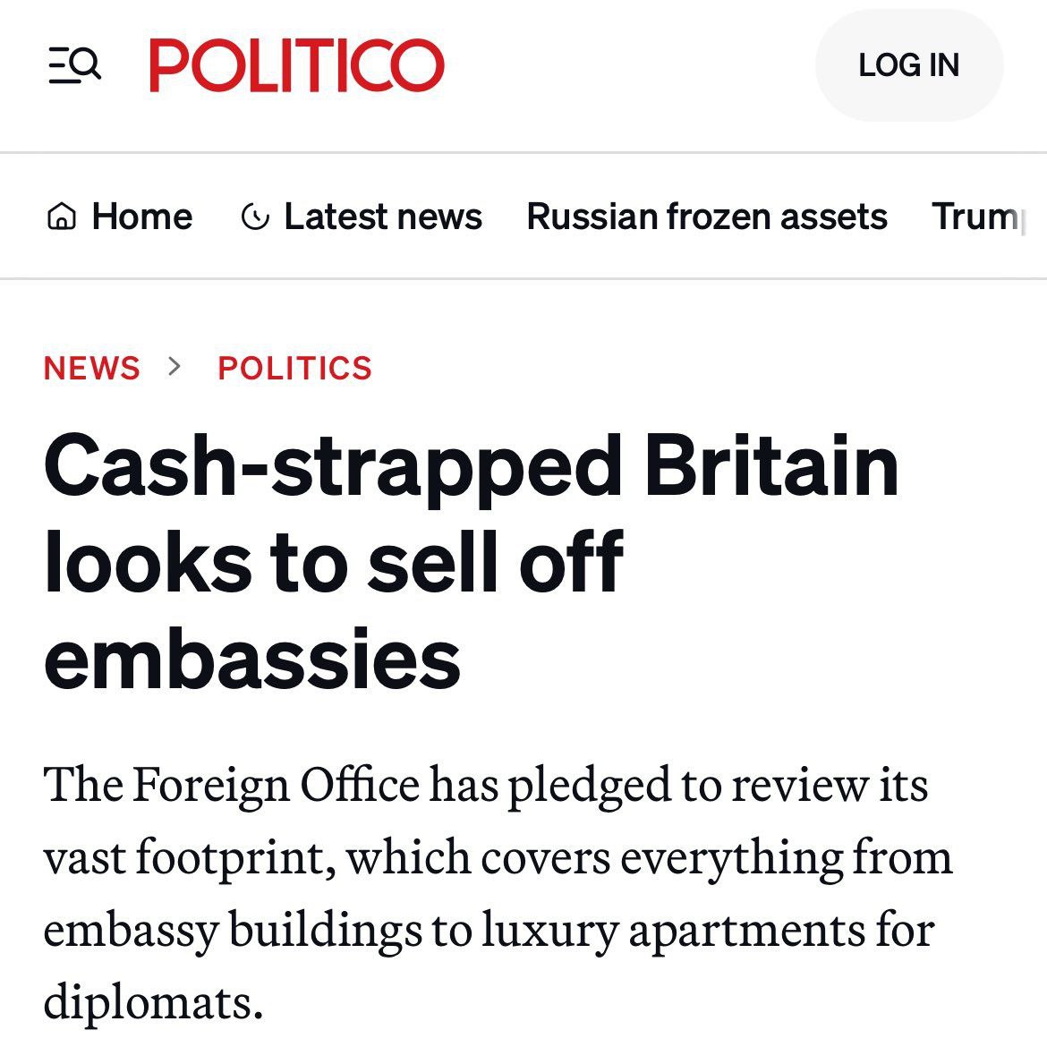 Помощь Украине дорого обходится Британии для пополнения бюджета она хочет распродать всю недвижимость страны за рубежом включая здания посольств сообщает Politico со ссылкой на правительственные документы Отмечается что во владении Британии находится около 6500 зарубежных объектов общей стоимостью около 3 3 млрд banksta