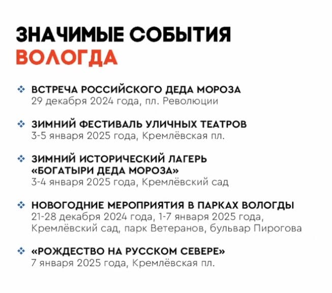 Замгубернатора В.А. Осиповский перечислил значимые мероприятия Нового года в крупных областных городах.   Правительство Вологодской области