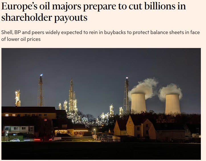 Крупные нефтяные компании Европы готовятся сократить миллиарды выплат акционерам FT На фоне падения цен на нефть компании переходят к жёсткой экономии Аналитики ожидают что Shell BP TotalEnergies Eni и Equinor сократят выплаты акционерам на 10 25 прежде всего за счёт уменьшения программ обратного выкупа акций За прошлый год нефть подешевела примерно на 20 и в первой половине 2026 года ожидается дальнейшее давление из за избытка предложения Эксперты считают что компании предпочтут урезать байбеки а не финансировать их за счёт заимствований Ситуация в Европе контрастирует с США ExxonMobil и Chevron отчитались о самых низких прибылях за четыре года но не объявили о сокращении выплат Подписывайтесь на BFM И в MAX