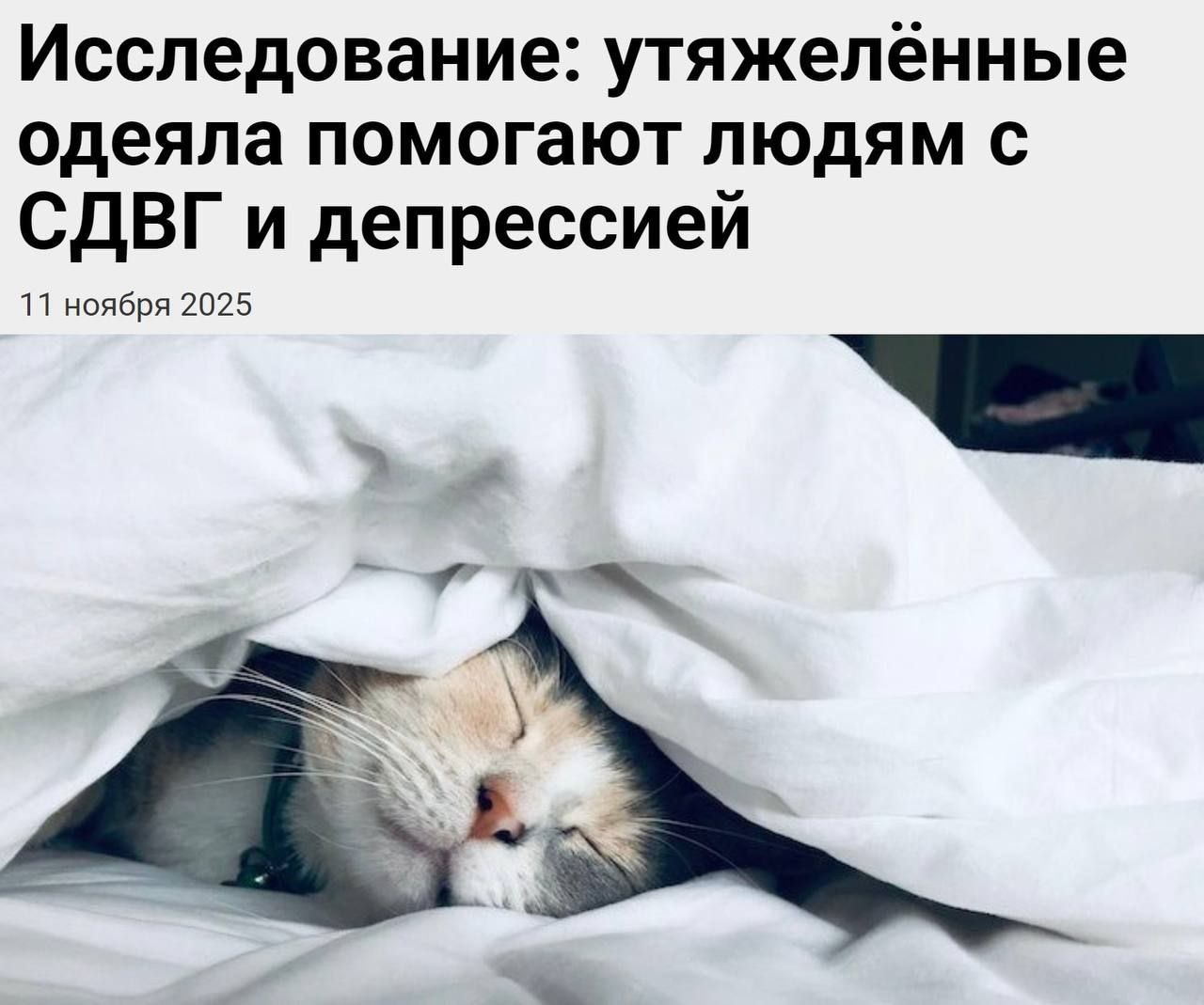 Утяжелённые одеяла реально помогают людям с СДВГ и депрессией учёные доказали их эффективность Дополнительное давление на тело создаёт ощущение объятий что помогает успокоить нервную систему Для остальных людей эффект менее заметен но такие одеяла всё же могут быть полезны например при трудностях со сном повышенном уровне стресса или если хочется быстрее заснуть При этом утяжелённые одеяла не подходят пожилым людям детям а также тем у кого есть астма апноэ или проблемы с сердцем Кстати Челябинск