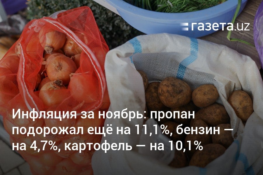 Инфляция в ноябре в Узбекистане составила 0,93% — минимальный показатель за этот месяц с 2011 года. Годовая инфляция замедлилась до 10%. За месяц цены на мясо выросли на 0,3−1,2%, яйца — на 3,3%, масло — на 2,5%, картофель — 10,1%, помидоры — на 72%. Пропан подорожал на 11,1%, бензин — 4,7%.     Telegram     Instagram     YouTube