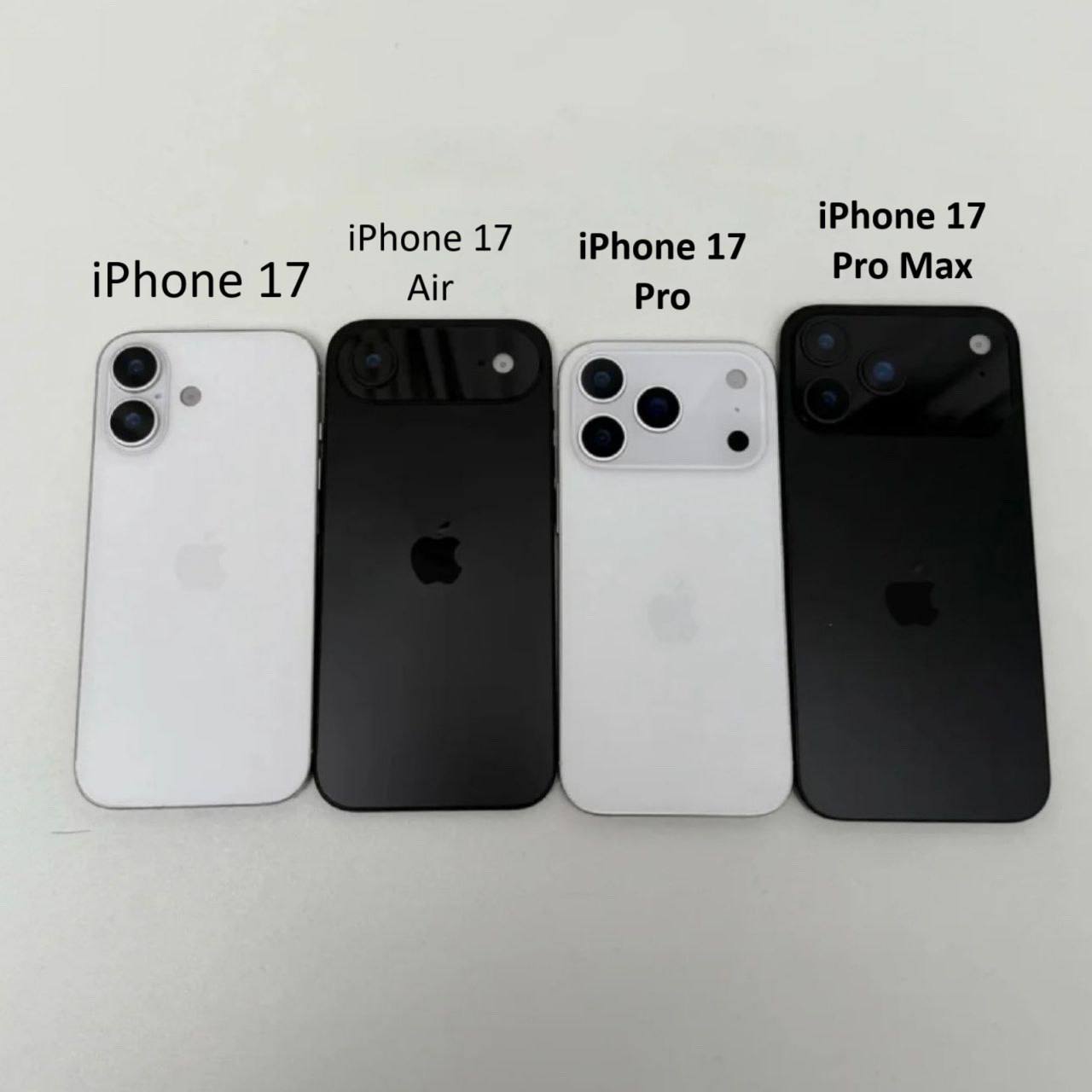 В сеть слили всю линейку iPhone 17 — именно так будут выглядеть новенькие смартфоны компании. Кроме изображения, инсайдеры слили немного информации о будущих новинках: 1. Apple решили отказаться от Plus-модели в этом году. 2. Базовый iPhone 17 почти ничем не отличается от iPhone 16. 3. Для моделей Pro и Pro Max сместили логотип компании: он съехал вниз из-за больших размеров блока с камерами. 4. Также в линейке представят модель iPhone 17 Air, которая будет почти вдвое тоньше своих собратьев и выделится своей особенной камерой. КК