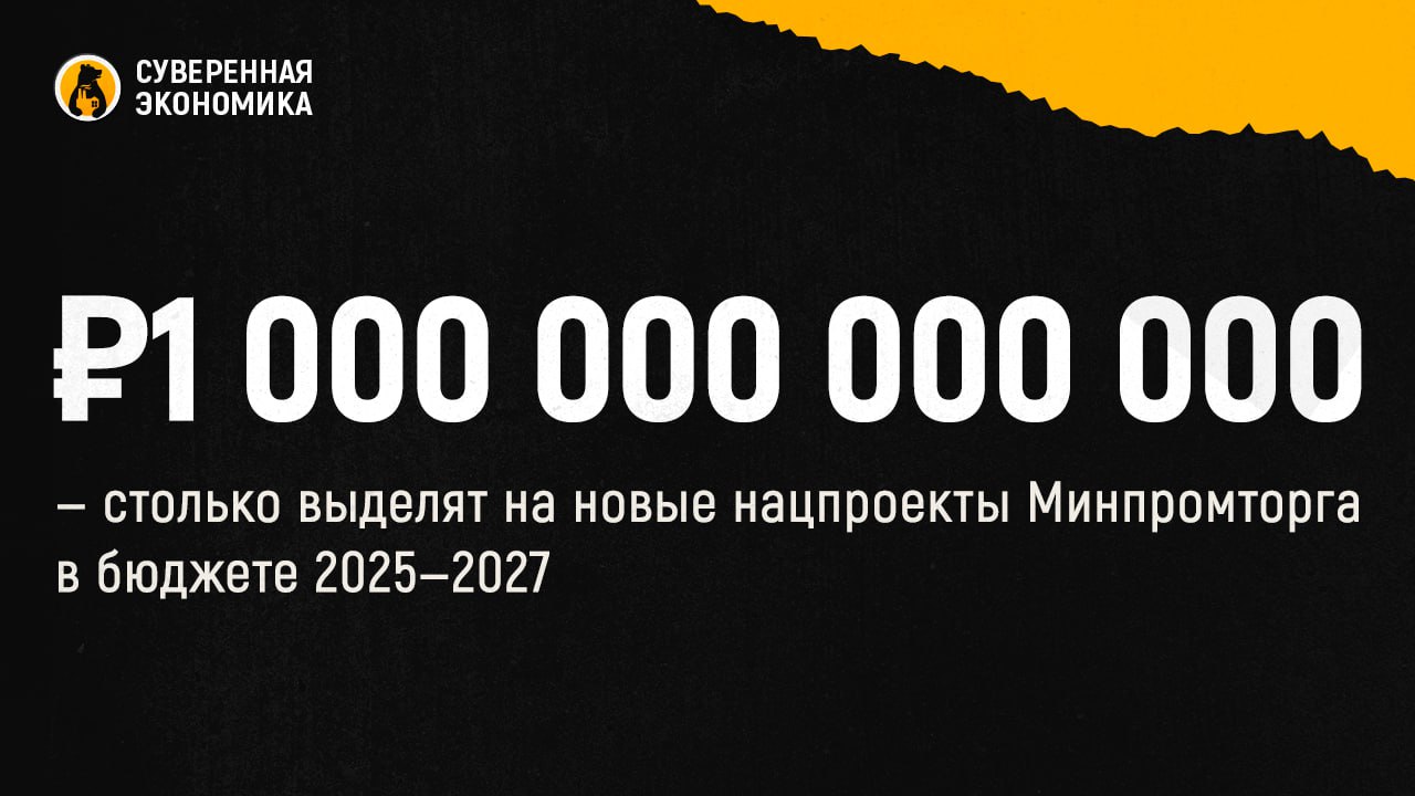 ₽1 000 000 000 000 — столько выделят на новые нацпроекты Минпромторга в бюджете 2025—2027  На 3 новых национальных проекта, которые курирует Минпромторг, до 2030 предусмотрено более ₽2 трлн, половина из которых будет потрачена в ближайшие 3 года. Как пояснил первый замминистра Василий Осьмаков, деньги пойдут на программы «Станки, автоматизация и роботизация», «Новые материалы и химия» и «Транспортная мобильность». Сейчас завершается работа по национальным проектам технологического лидерства, из 8 таких 4 находятся в сфере ведения Минпромторга.   По словам Осьмакова, в программе «Новые материалы и химия» ставится задача по восстановлению базовых химических возможностей страны, которые были в значительной степени утеряны в 90-е. Речь идет о 138 новых продуктах для фармацевтики, энергетики, электроники, сельского хозяйства и множества других секторов. За счет этого к 2030 году доля импорта химической продукции должна быть снижена до 30%.   По нацпроекту «Биоэкономика», который стартует в следующем году, конкретики пока нет. Замминистра отметил, что это будет нетривиальная программа, в рамках которой собирают разных специалистов — от пищевиков и предварительной косметики до больших химиков.