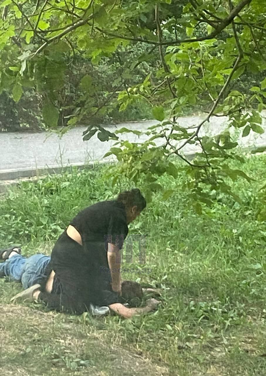 В Новороссийске дамочка размозжила голову мужику, пока её подруга стояла на стрёме! Сегодня на Куникова дамочка пыталась убить мужчину. Очевидец вызвал полицию и скорую, увидев в окно, как неизвестная дама в тёмной одежде лупит камнем по голове лежащего на земле мужчину на глазах у играющих на площадке детей, в то время как её абсолютно спокойная подруга озиралась по сторонам с сигаретой в зубах. На окрики ответила прямо, что «убивает человека и полицию уже вызвала самостоятельно», но, не дождавшись их, ушла вместе с подругой, оставив мужчину с окровавленной головой лежать в траве.