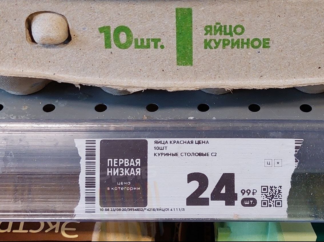 Цены на яйца рухнули ниже 25 рублей. Например, Пятёрочка утверждает, что у неё самый дешёвый десяток C2 — 24.99. Но в Семишагофф упаковка стоит ещё меньше — 19.99 рублей. Ещё полгода назад цены на яйца достигали 200 рублей.