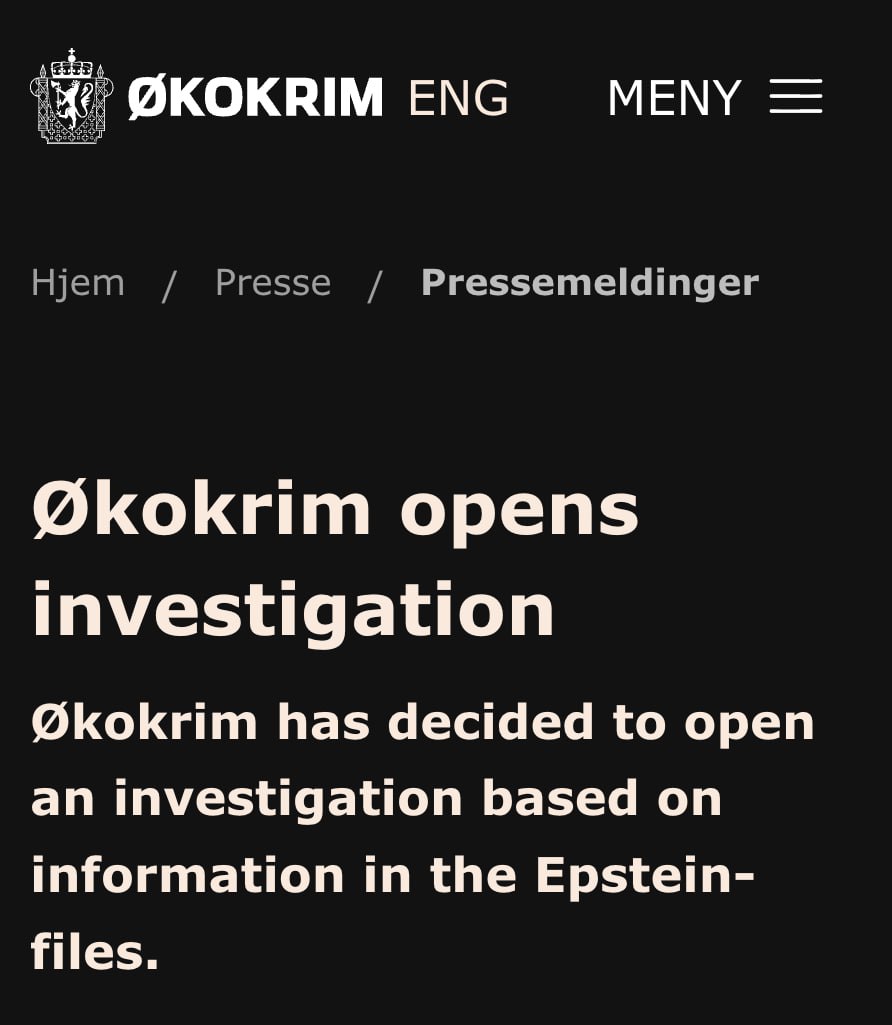 В Норвегии после публикации файлов Эпштейна начали расследование против своего бывшего премьер министра Подразделение по борьбе с экономическими преступлениями объявило что из рассекреченных документов им стало известно о коррупции Торбьорна Ягланда По данным ведомства в документах есть информация о преступлениях которые Ягланд совершил в тот момент когда занимал должности председателя Нобелевского комитета и генерального секретаря Совета Европы Расследование против чиновника касается получения им подарков компенсации поездок и займов Силовики также требуют лишить его дипломатического иммунитета Задонатить через бота Patreon