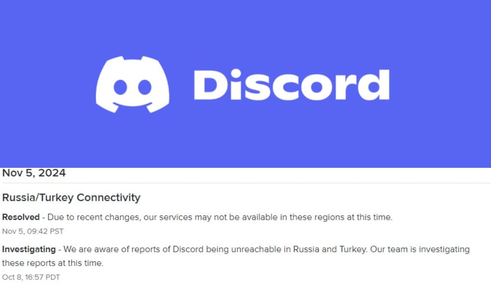 Команда Discord решила вопрос блокировки сервиса в России и Турции, но есть нюанс.   Они просто написали, что из-за недавних изменений услуги Discord могут быть недоступны в этих регионах в настоящее время.  Решалы.