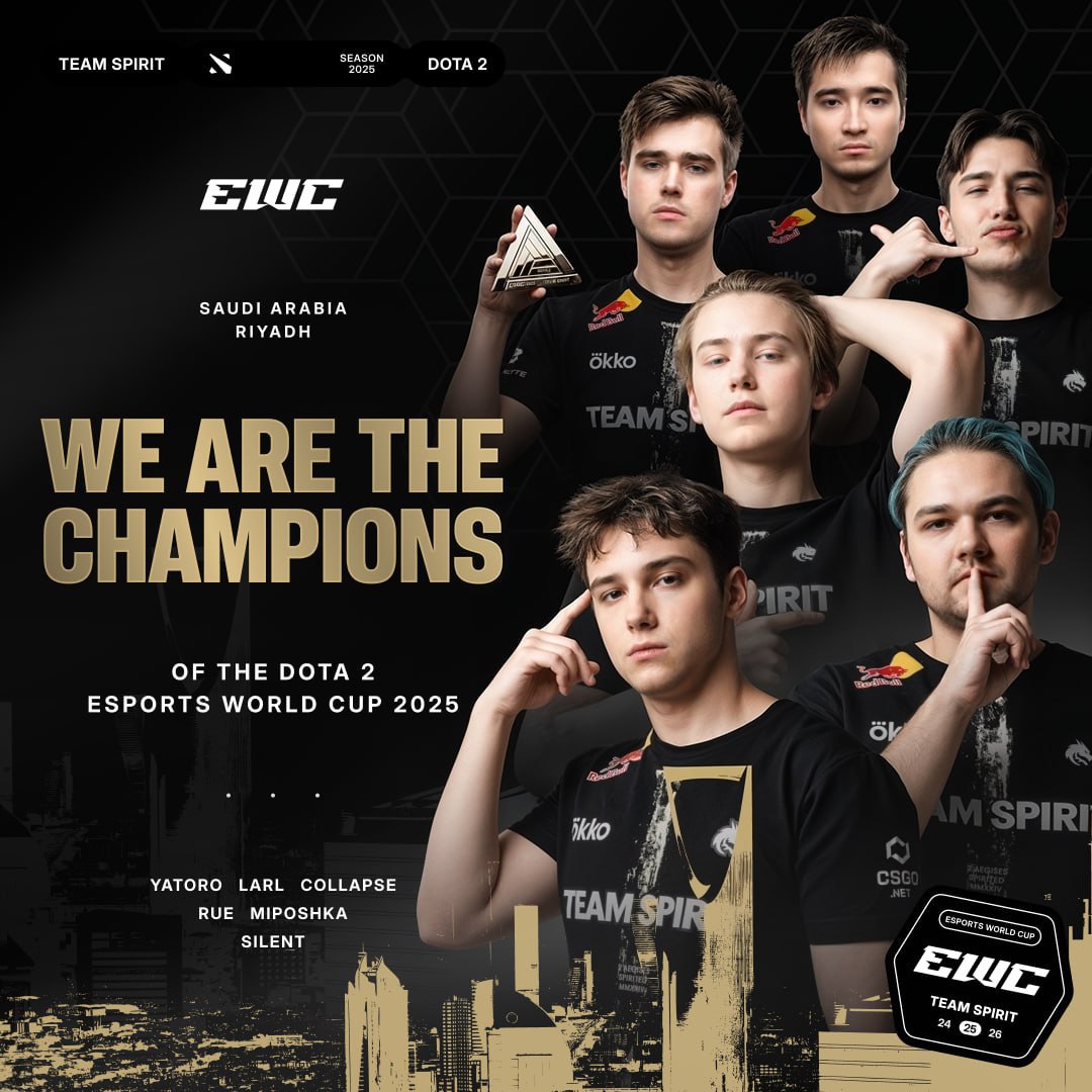Team Spirit выиграла КМ по киберспорту в Dota 2 и заработала $1 млн Российская команда Team Spirit стала победителем турнира по Dota 2 на Киберспортивном кубке мира Esports World Cup, EWC , который проходит в Эр-Рияде Саудовская Аравия . В гранд-финале Team Spirit победила Team Falcons Саудовская Аравия со счетом 3:0 по картам. В составе Team Spirit выступали россияне Денис Сигитов Larl , Магомед Халилов Collapse , Александр Филин rue и Ярослав Найденов Miposhka , а также украинец Илья Мулярчук Yatoro . Победитель EWC получил $1 млн, финалист — $500 тыс. Третьем место и $300 тыс. завоевала еще одна российская команда — Parivision. Team Spirit — двукратные чемпионы The International 2021, 2023 . Team Spirit Подписаться на «РБК Спорт»