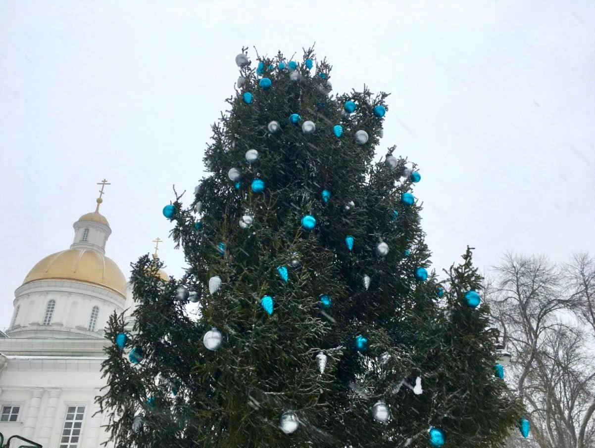 В Пензе на Соборной площади появилась живая елочка  Ее привезли из деревни Пяша  Мокшанский район . Высота ели — 8,5 метров.  Нарядить обещают до 15 декабря. Как вам?