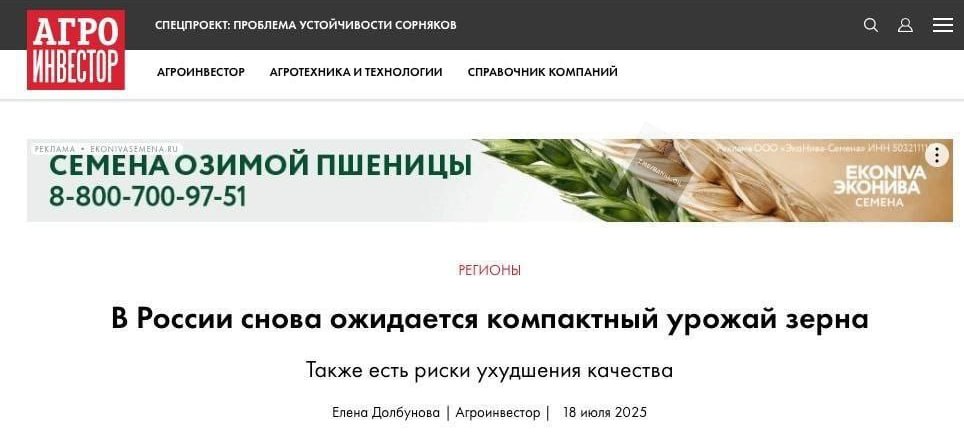 В России придумали, как назвать рекордный неурожай зерна, — компактный.