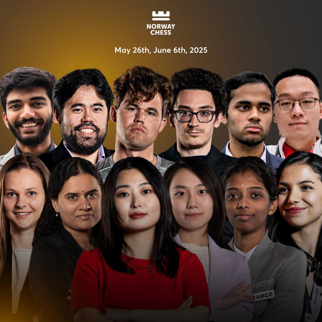 Norway Chess: завтра 16-й и 18-й чемпионы мира встретятся за доской С 26 мая по 6 июня в Ставангере пройдёт традиционный турнир Norway Chess. В программе фестиваля – два круговых турнира: женский с участием действующей чемпионки мира Цзюй Вэньцзюнь и мужской, в котором после долгого перерыва от классических шахмат сыграет Магнус Карлсен. В Ставангере лидер мирового рейтинг-листа впервые сыграет классическую партию против действующего чемпиона мира Доммараджу Гукеша. Система подсчета очков в Norway Chess традиционно «футбольная»: победа – 3 очка, поражение – 0, а в случае ничьей играется армагеддон: победитель получает 1,5 очка, проигравший – 1 очко. Список участников, мужской турнир: Магнус Карлсен Доммараджу Гукеш Арджун Эригайси Фабиано Каруана Хикару Накамура Вэй И Женский турнир: Цзюй Вэньцзюнь Лэй Тинцзе Хампи Конеру Рамешбабу Вайшали Анна Музычук Сара Хадем #новости #турнир