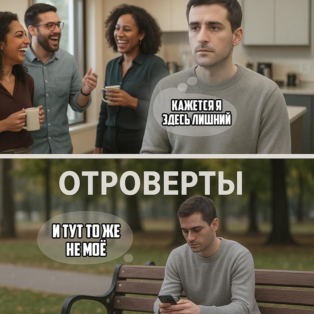 Учёные выделили новый тип личности отроверты Они находятся где то между интровертами и экстравертами могут быть в компании и даже пользоваться популярностью но всё равно чувствуют себя не на своём месте Поэтому чаще держатся в стороне не уходят полностью в себя но и не получают удовольствия от общества