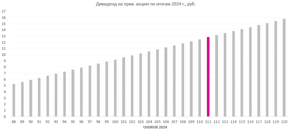 Расширил диапазон курса USDRUB на конец 2024. Дивиденд в префах Сургута стремится к 13 руб.