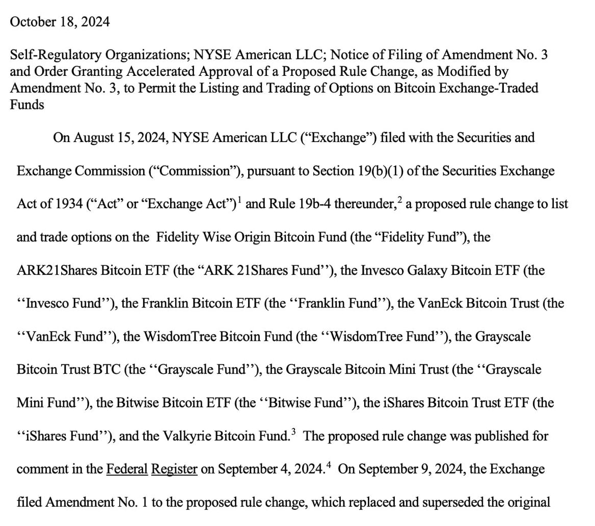 SEC одобрила опционы на спотовый Bitcoin ETF на Нью-Йоркской фондовой бирже  NYSE