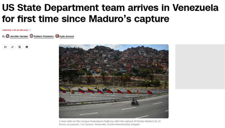 Делегация Госдепа США впервые после захвата Мадуро посетила Венесуэлу сообщает CNN Официальный представитель заявил что американские дипломаты и сотрудники службы безопасности прибыли в Каракас чтобы провести предварительную оценку возможности поэтапного возобновления работы Этот визит проходит на фоне подготовки США к возобновлению работы своего посольства в Каракасе и подчеркивает стремление администрации восстановить дипломатическое присутствие в стране UPD МИД Венесуэлы подтвердил прибытие американской делегации и анонсировал аналогичный визит венесуэльцев в США Telegram MAX Читать эксклюзив