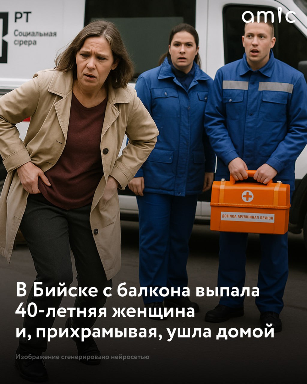 Бийчанка выпала с балкона третьего этажа и пошла домой В Бийске 40-летняя женщина после падения с третьего этажа отказалась от госпитализации и, несмотря на все уговоры медиков, пошла домой, сообщает в своем Telegram-канале городская станция скорой помощи. Врачей вызвал очевидец происшествия. К пострадавшей направили реанимационную бригаду. "Медики, проведя осмотр, настаивали на госпитализации, предупредив о возможных осложнениях и тяжелых последствиях. Несмотря на уговоры, 40-летняя женщина категорически отказалась ехать в медучреждение и, прихрамывая, отправилась домой", – говорится в сообщении. Спустя время, как и предупреждали медики, состояние женщины ухудшилось, и она не могла встать с кровати: у нее появились слабость, боли по всему телу, позывы к рвоте. Пришлось вызывать бригаду скорой помощи, которая доставила бийчанку в больницу. Как пояснила врач реанимационной бригады ССМП Бийска Ольга Ульянова, при падении с высоты организм испытывает шок, который маскирует боль и тяжесть полученных травм.